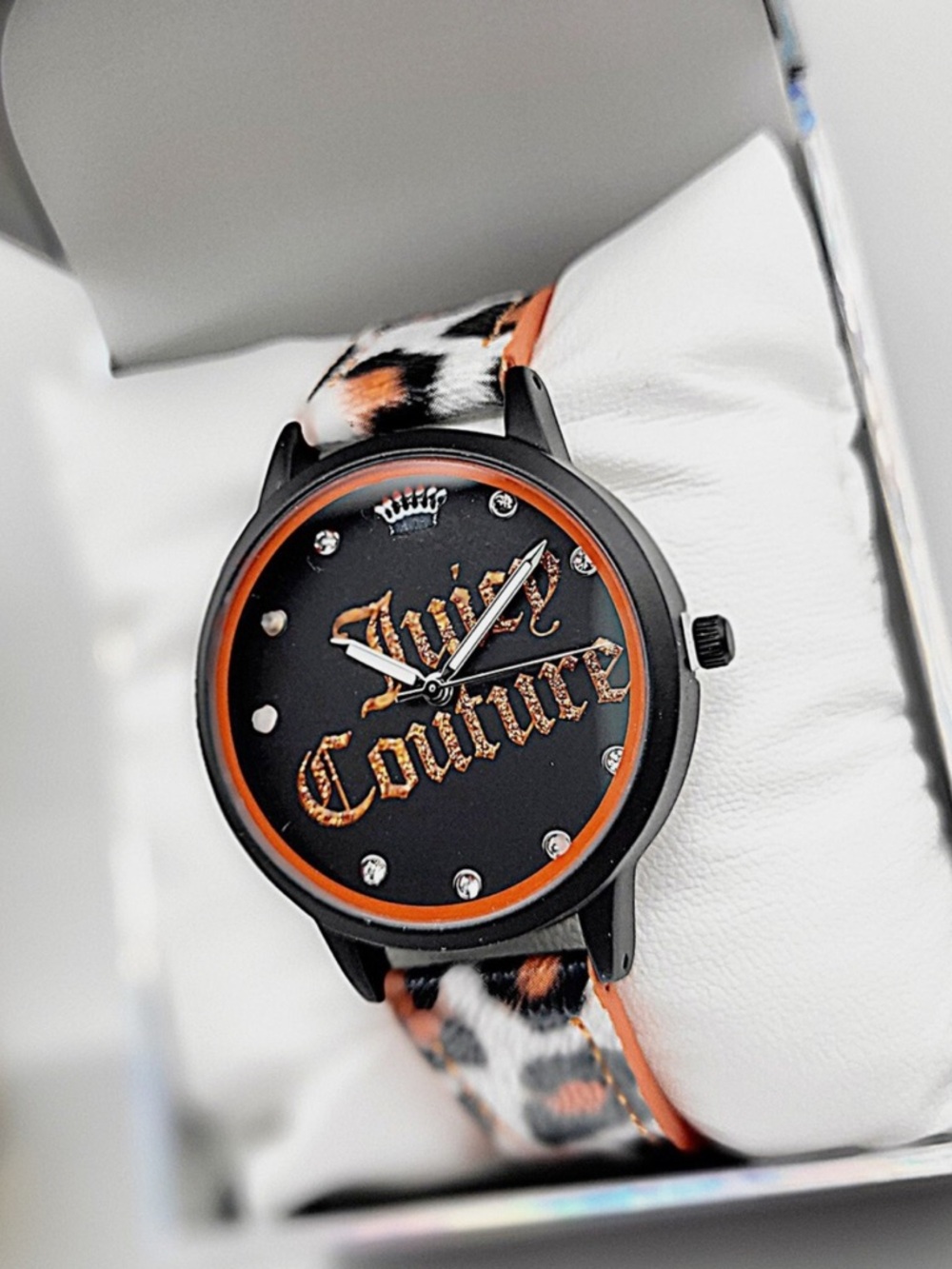 Juicy Couture Black and Orange Accent Leopard Strap Watch